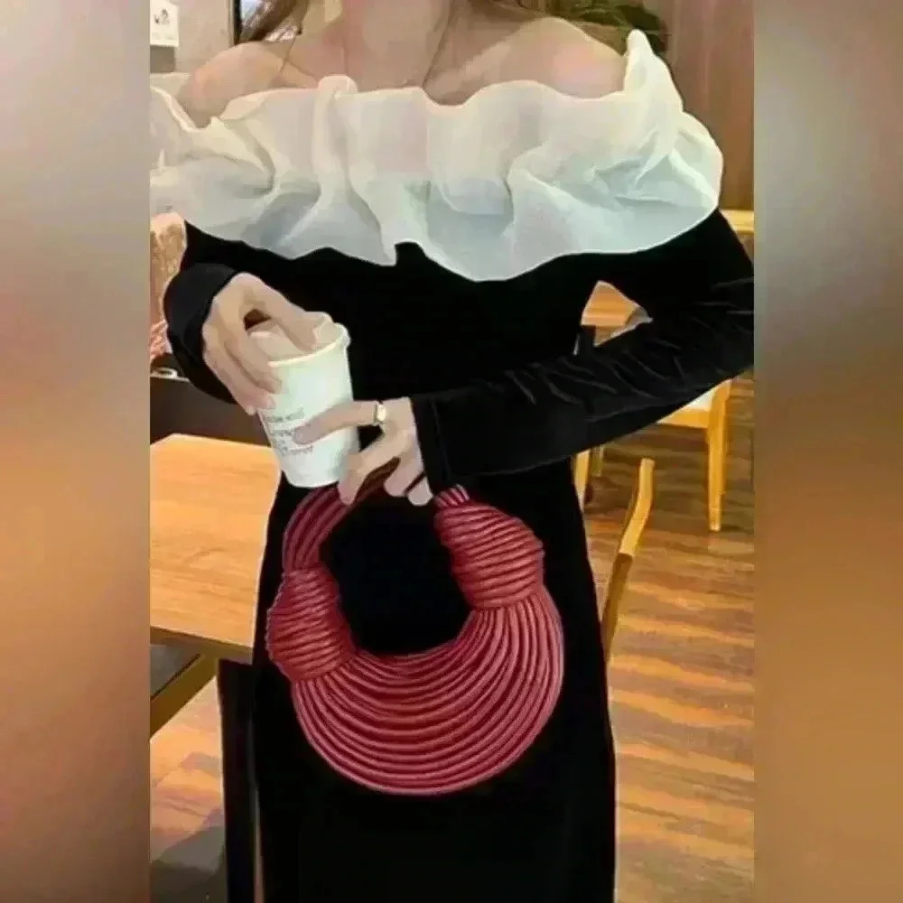 Vegan Leather Knot Top Handle Bag in Burgundy Red